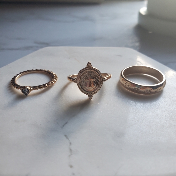 Gold Tone Boho Cross Gem Fashion Rings Dainty - Picture 2 of 2